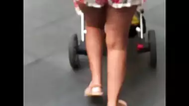 Indian Desi wife walking in shorts public