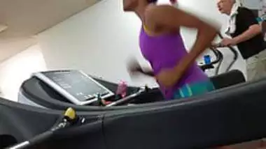 Beautiful Indian Runner on Gym Treadmill with Pokies 