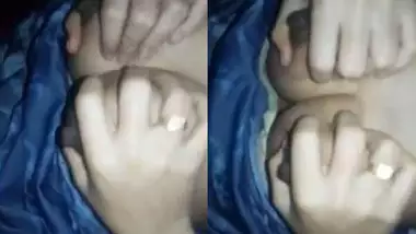 Desi pregnant wife pressing her Boobs Husband cum on her body