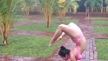 Desi outdoor gymnastics by desi girl Akshara in bikini