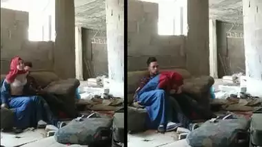 Guy enjoys blowjob by Indian girl in red hijab in abandoned building