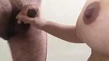 Indian woman touches BF's cock while he films breasts for porn video