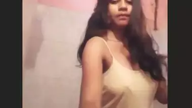 Cute girl recording in bathroom