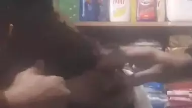 Desi Milf boobs Pressing by shopkeeper