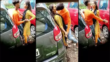 Girl caught making out with lover outdoor by car in Desi mms video