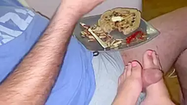 Eating Chicken And Waffles While Getting Footjob By Petite Muslim Pakistani Girl