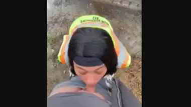 Construction Worker Getting Sucked by Engineering Student at Work Site Publicly